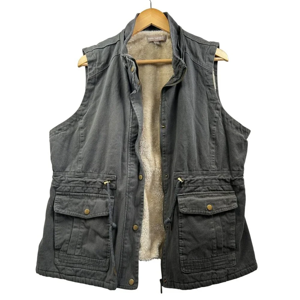 Victory‎ Outfitters Utility Vest Mens XXL Green Sherpa Lined Hooded Outdoor Wear